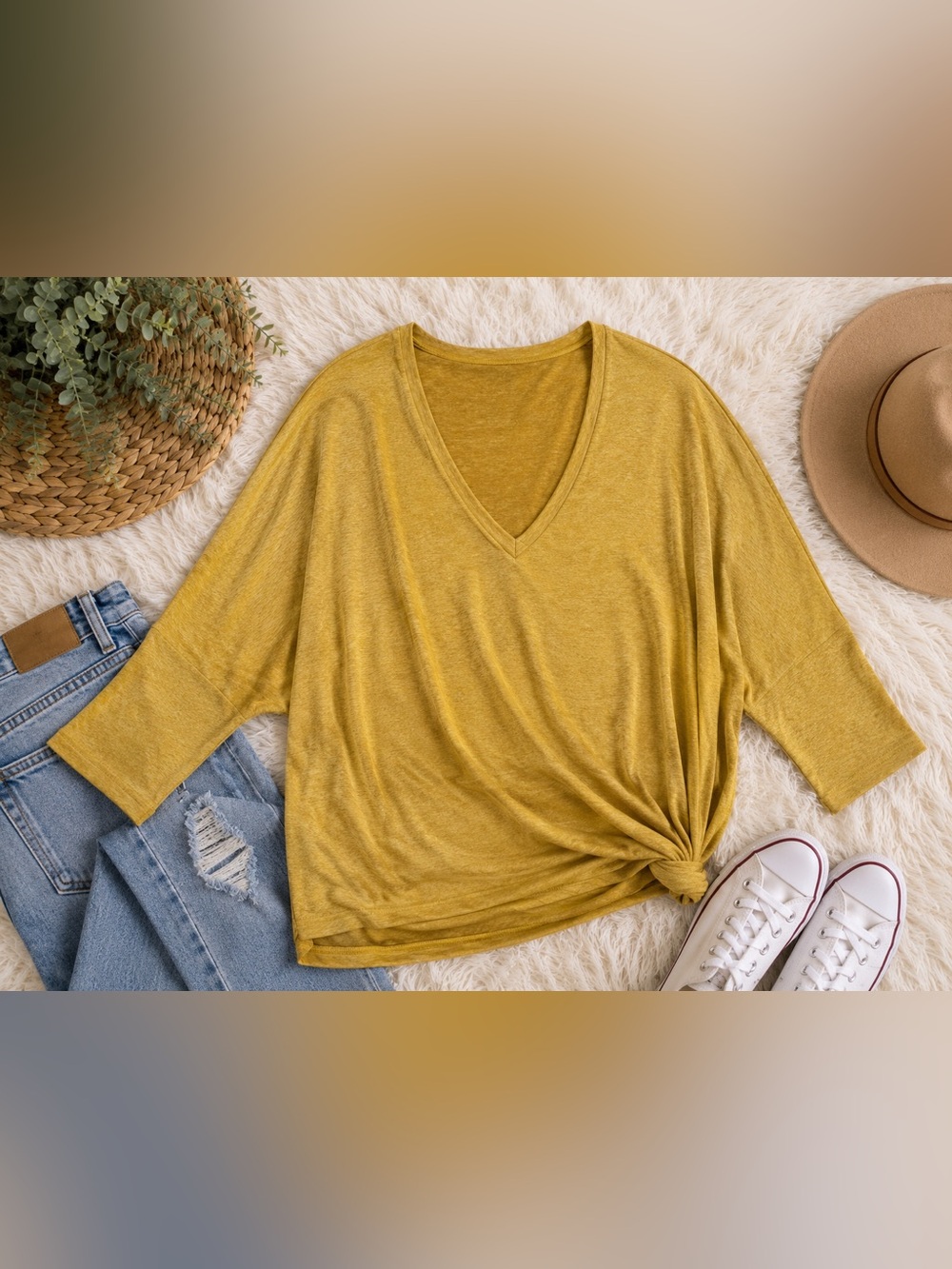 Express Mustard Yellow V-Neck Dolman Sleeve Top – Size Large